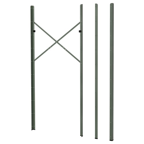 Green BROR storage system parts: 3 metal poles with bolts, ready for assembly.