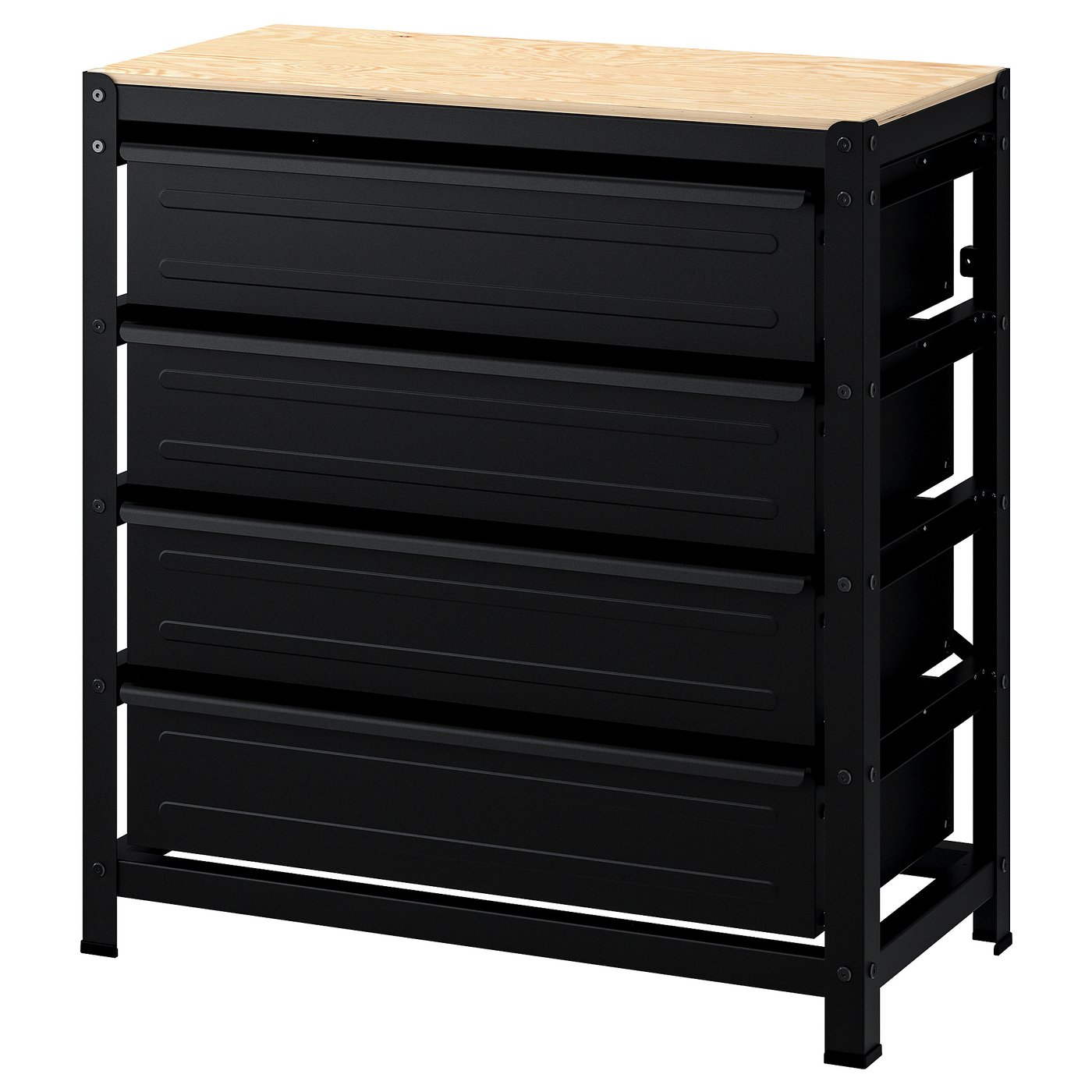 BROR work bench with drawers, black/pine plywood, 85x40x89 cm - IKEA