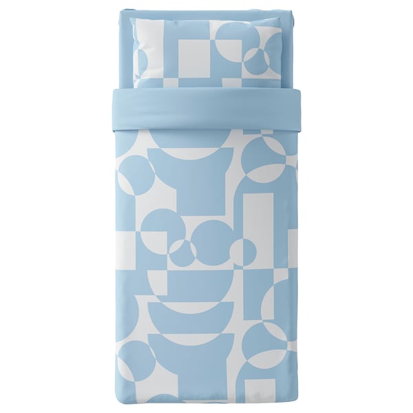 BRUKSVARA 3-piece bedlinen set, light blue/geometric, 150x200 cm
