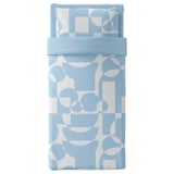 BRUKSVARA 3-piece bedlinen set, light blue/geometric, 150x200 cm