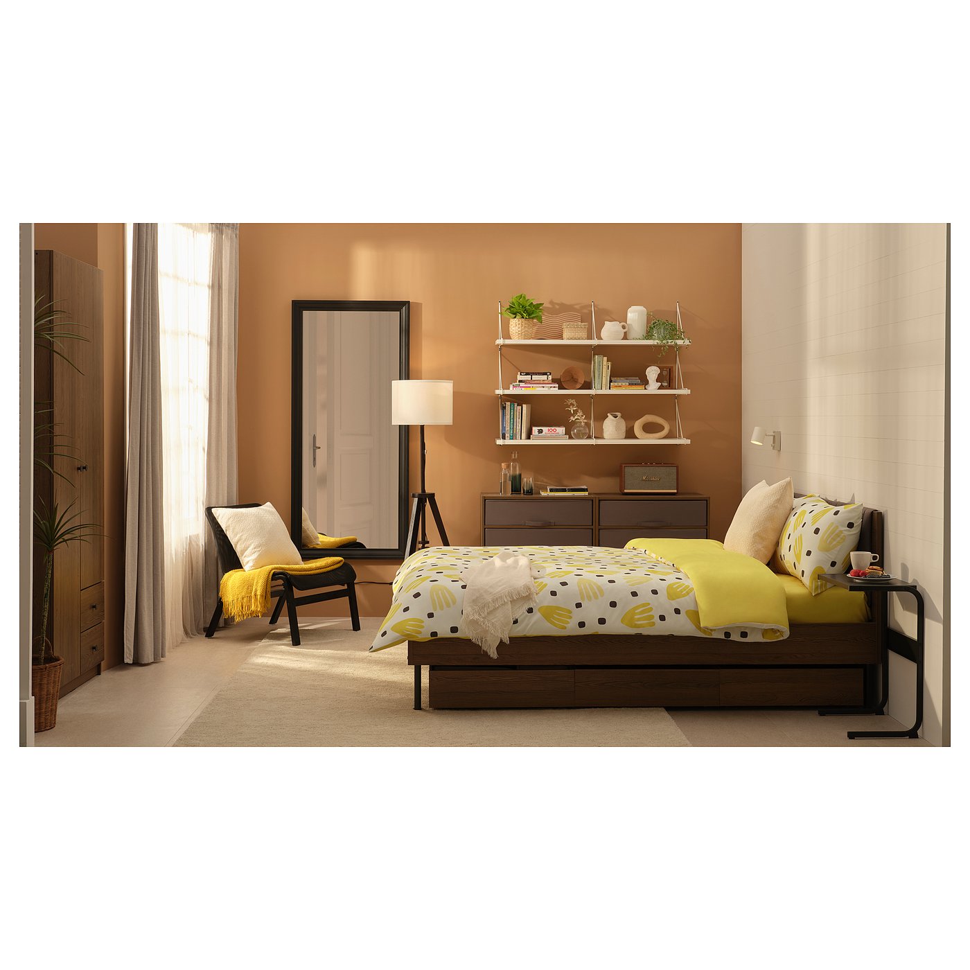 BRUKSVARA 3-piece bedlinen set, yellow/white, 150x200 cm - IKEA