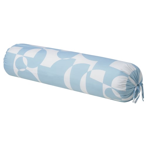 BRUKSVARA roll pillow, light blue with white pattern, soft recycled polyester.
