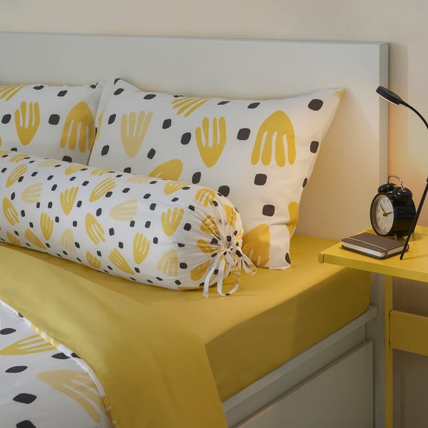 BRUKSVARA Bolster case, yellow/white, 38x110 cm