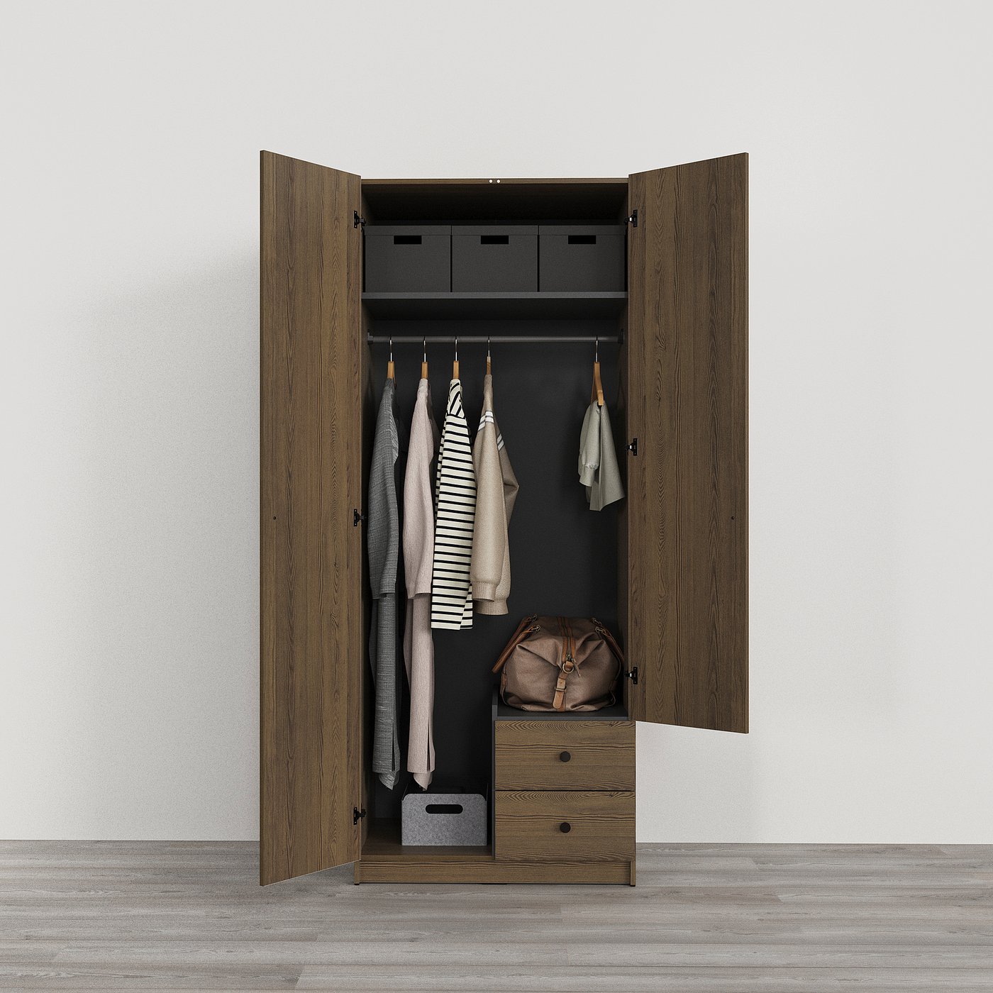 BRUKSVARA wardrobe with 2 doors and 2 drawers, brown, 79x57x201 cm