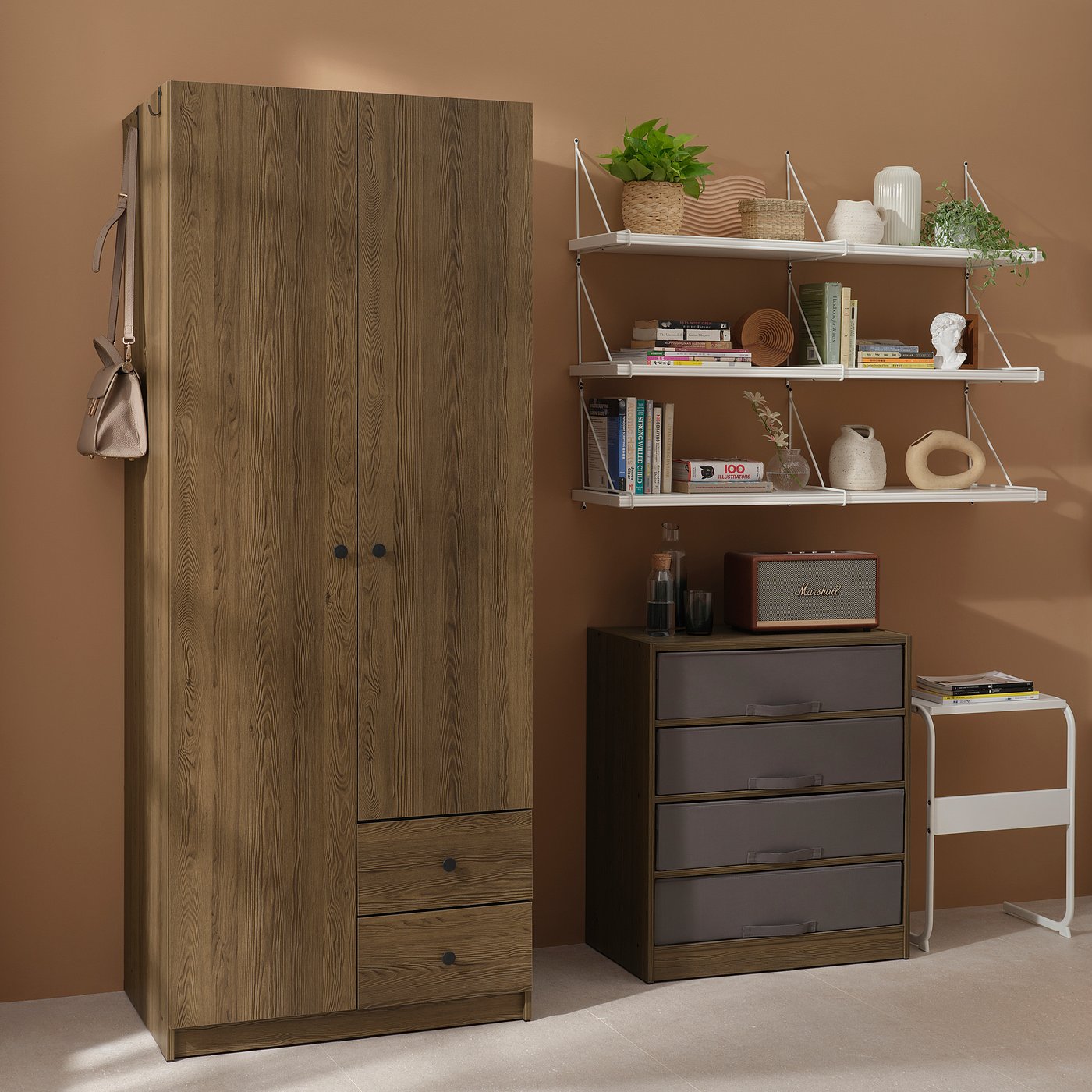 BRUKSVARA wardrobe with 2 doors and 2 drawers, brown, 79x57x201 cm