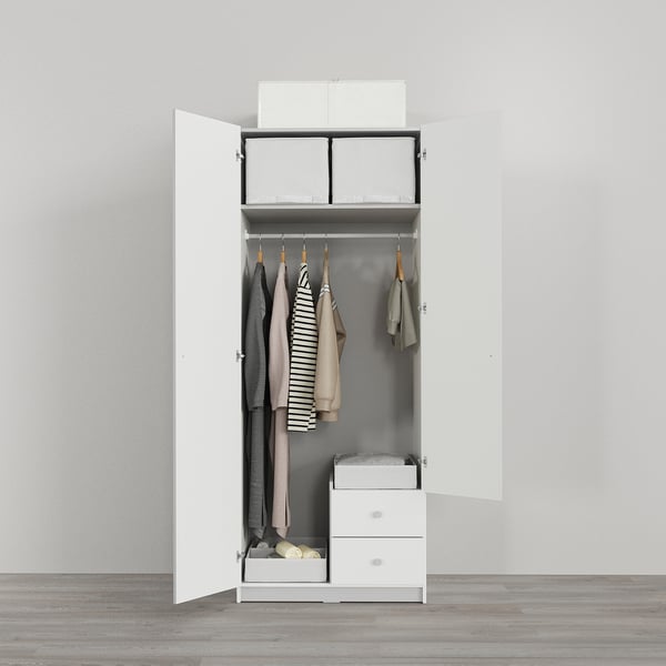 BRUKSVARA Wardrobe with 2 doors and 2 drawers, white, 79x57x201 cm