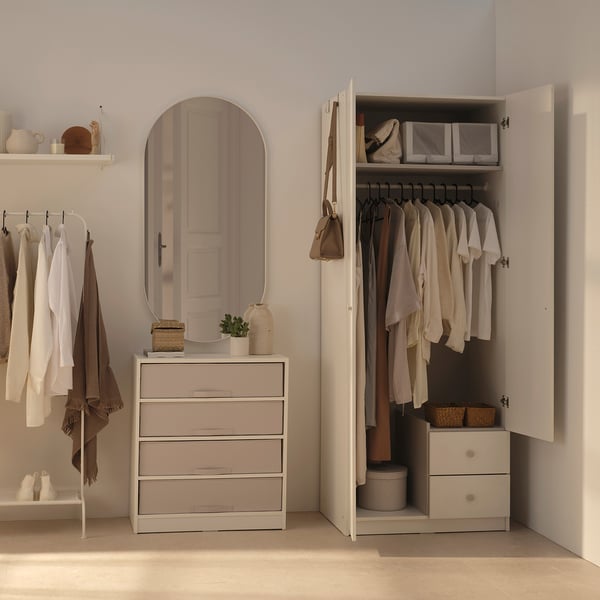 BRUKSVARA Wardrobe with 2 doors and 2 drawers, white, 79x57x201 cm