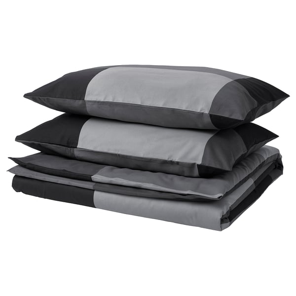BRUNKRISSLA Duvet cover and 2 pillowcases, black, 240x220/50x80 cm