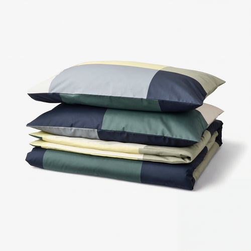 BRUNKRISSLA Duvet cover and 2 pillowcases, green/multicolour, 240x220/50x80 cm