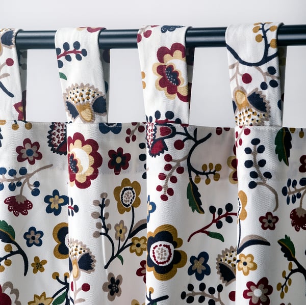 BRUNÖRT Curtains with tie-backs, 1 pair, multicolour/with tab top, 145x150 cm