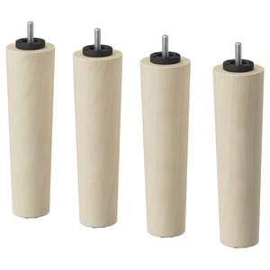 Four BRYNILEN legs: light wood, round, with black screws, for furniture.