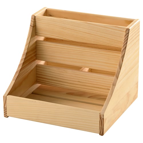 Wooden box, light brown, three tiers, rectangular.