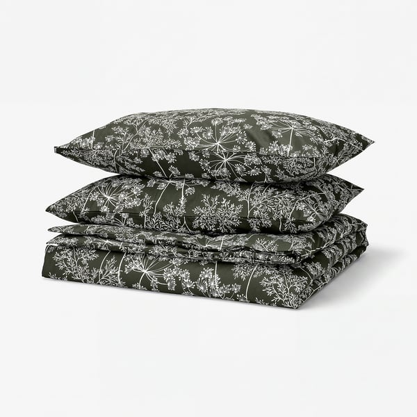 DAGGBJÖRNBÄR Duvet cover and 2 pillowcases, dark green/floral pattern, 240x220/50x80 cm