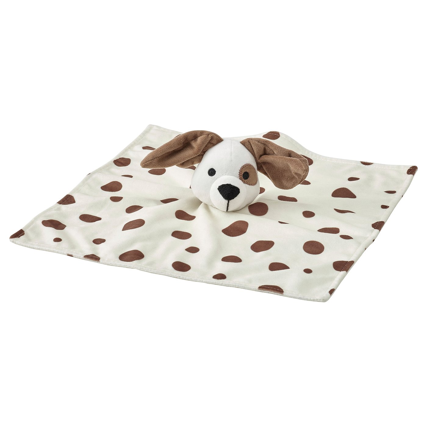 DRÖMSLOTT comfort blanket with soft toy, puppy-shaped white/brown