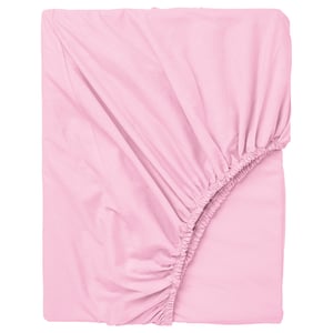 Pink fitted cotton sheet, 100% natural, fits mattresses up to 10 inches.