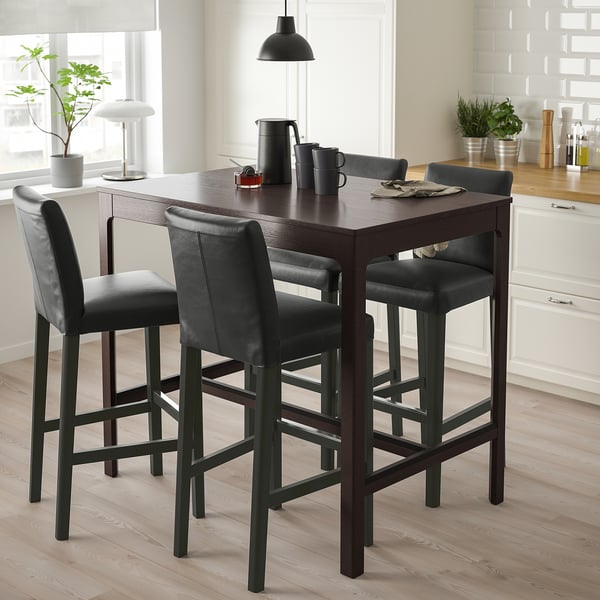 EKEDALEN / BERGMUND bar table and 4 bar stools, dark brown/Glose black