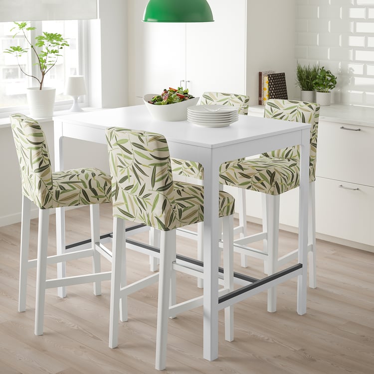EKEDALEN / BERGMUND Bar table and 4 bar stools, white/Fågelfors