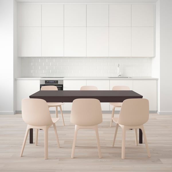 EKEDALEN / ODGER Table and 6 chairs, dark brown/white beige, 180/240 cm