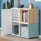 EKET Cabinet combination with feet, white/stained oak effect light grey-blue, 70x35x72 cm