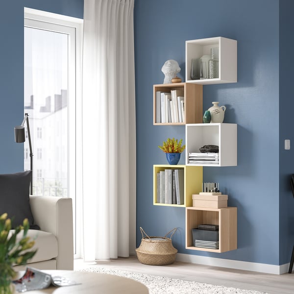 EKET Wall-mounted shelving unit, white stained oak effect, 35x25x35 cm