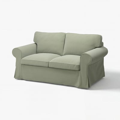 EKTORP sofa, light green, fabric, rolled arms, comfy design.