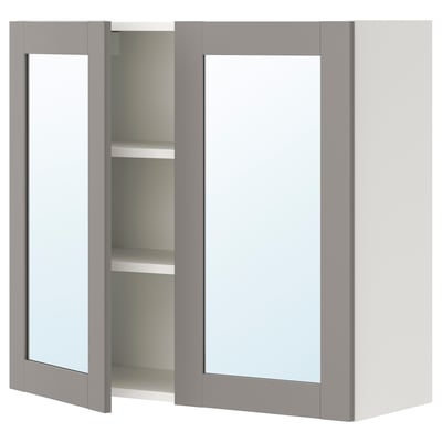 ENHET Mirror cabinet with 2 doors, white/grey frame, 80x32x75 cm