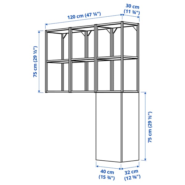 ENHET Storage combination, anthracite/grey frame, 120x32x150 cm