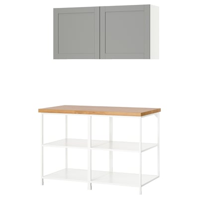 ENHET Storage combination, white/grey frame, 123x63.5x201.5 cm