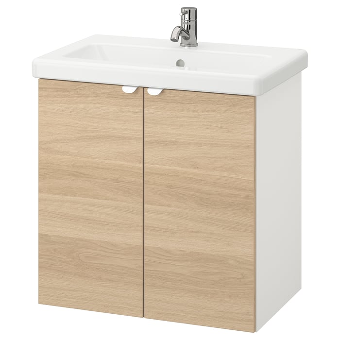 ENHET / TVÄLLEN Washbasin with 2 doors, oak effect/white