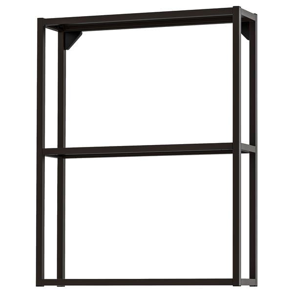 Black metal ENHET storage frame with two open shelves.