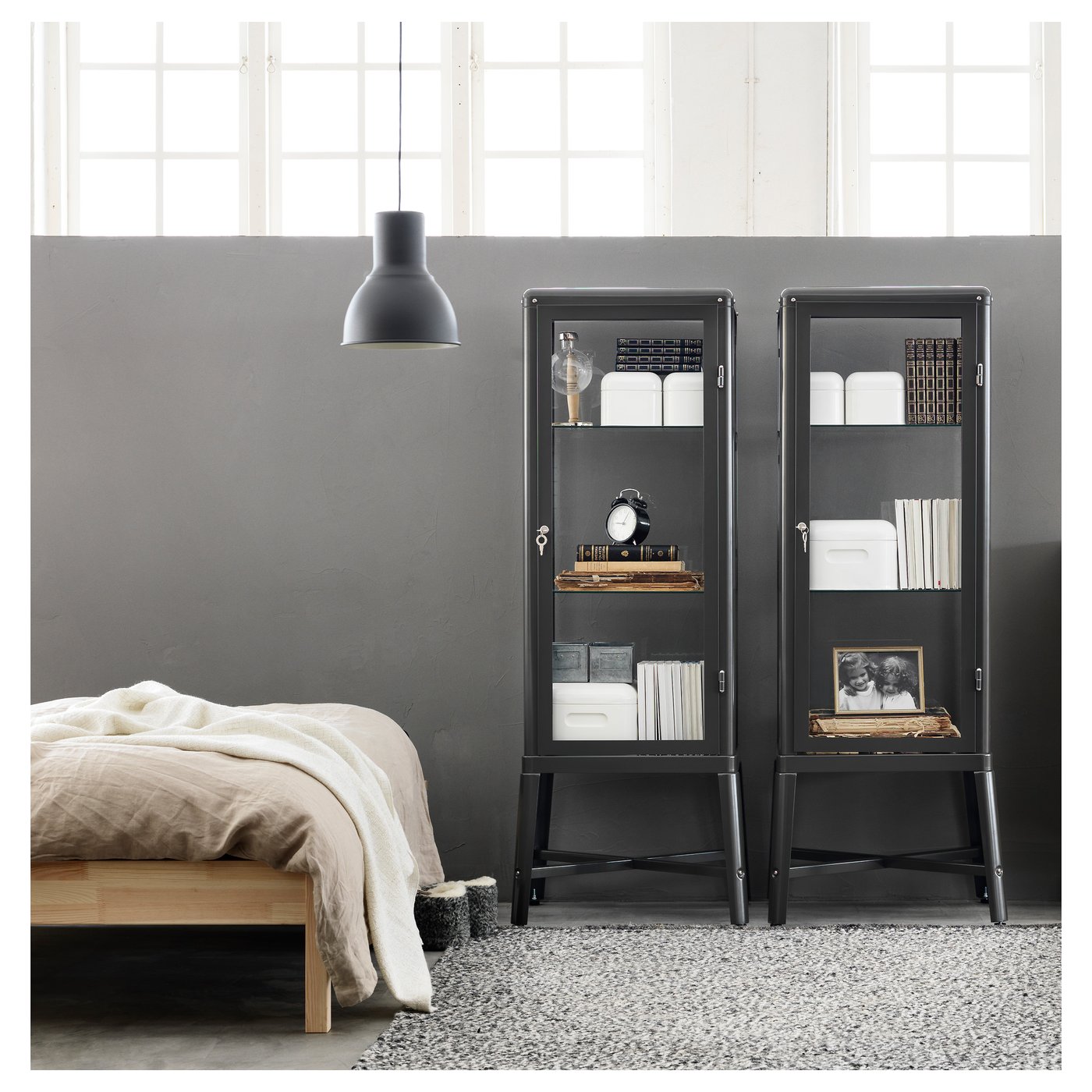 FABRIKÖR glass-door cabinet, dark grey, 57x150 cm - IKEA