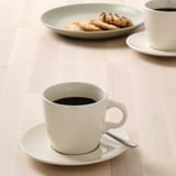 FÄRGKLAR Cup with saucer, glossy beige, 25 cl