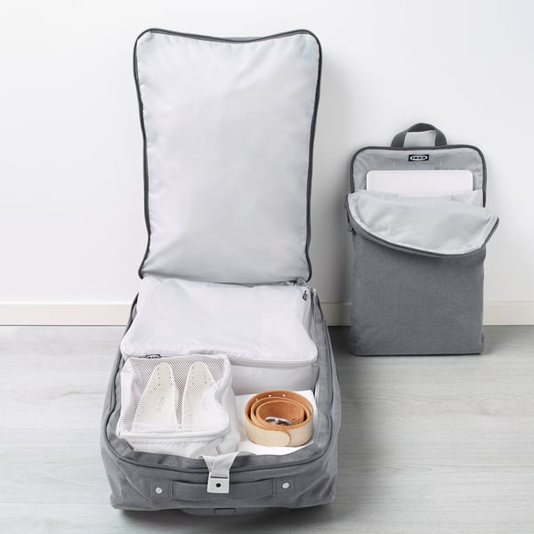 Forenkla Cabin Bag On Wheels And Backpack Light Grey Ikea