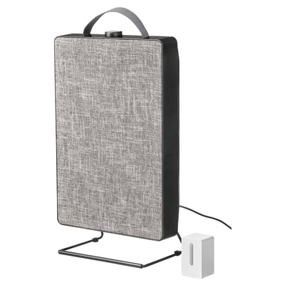 Grey FÖRNUFTIG air purifier with handle, stand, and sensor. Modern, portable design.