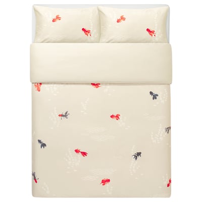 FÖSSTA Duvet cover and 2 pillowcases, goldfish/beige, 200x200/50x80 cm