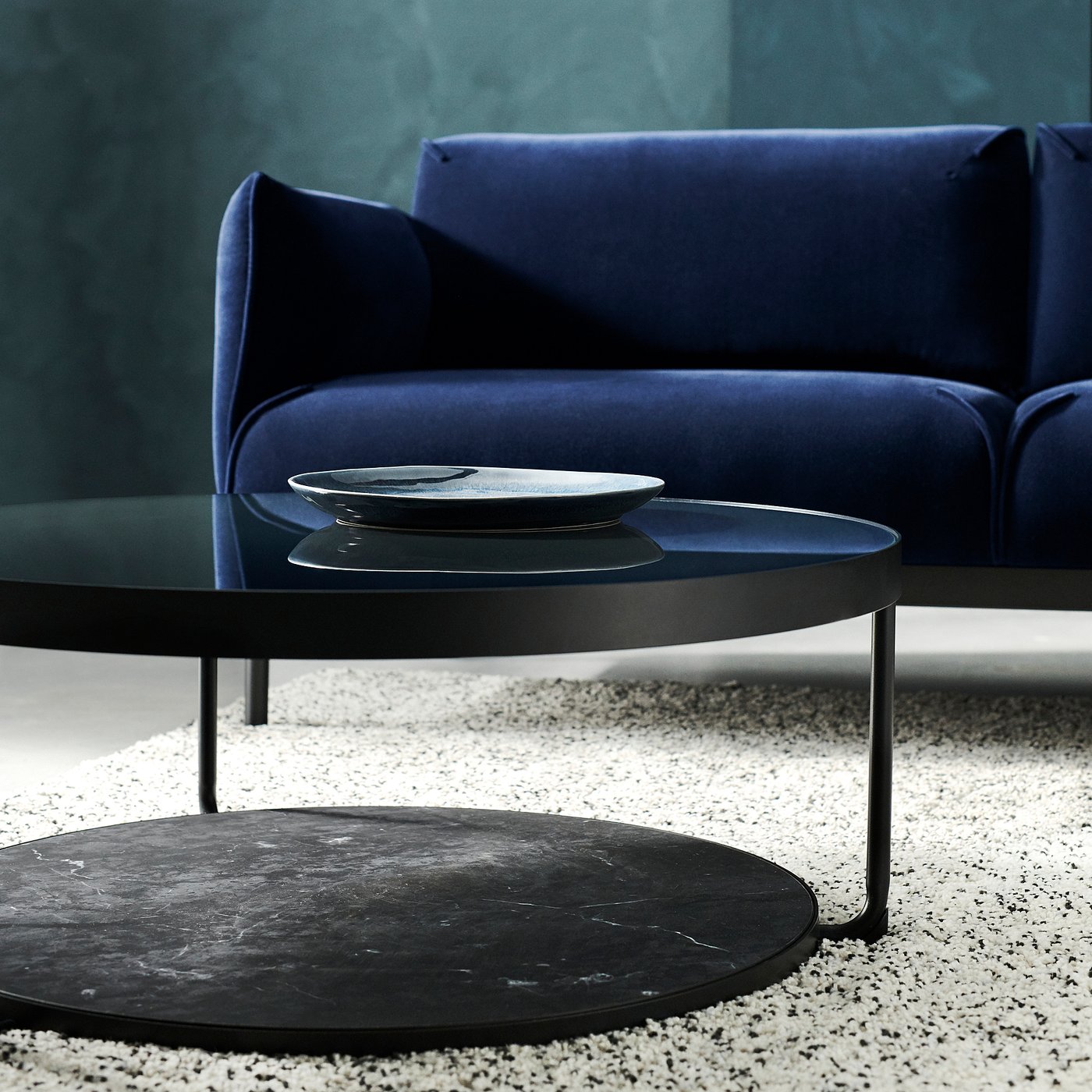 FRÖTORP coffee table, anthracite marble effect/black glass