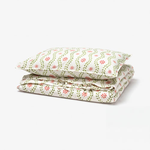 FYRISVIDE Duvet cover and pillowcase, white/floral pattern, 150x200/50x80 cm