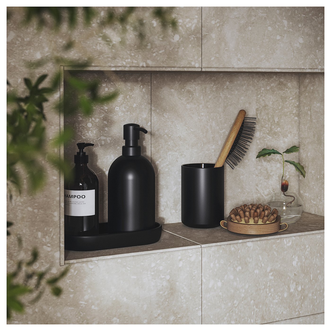 GANSJÖN 3-piece bathroom set, black - IKEA