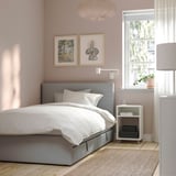 GLADSTAD Upholstered bed, 2 storage boxes, Kabusa light grey, 120x200 cm