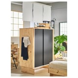 GLAMBERGET Wardrobe with 3 sliding doors, pine/black, 117x63x150 cm
