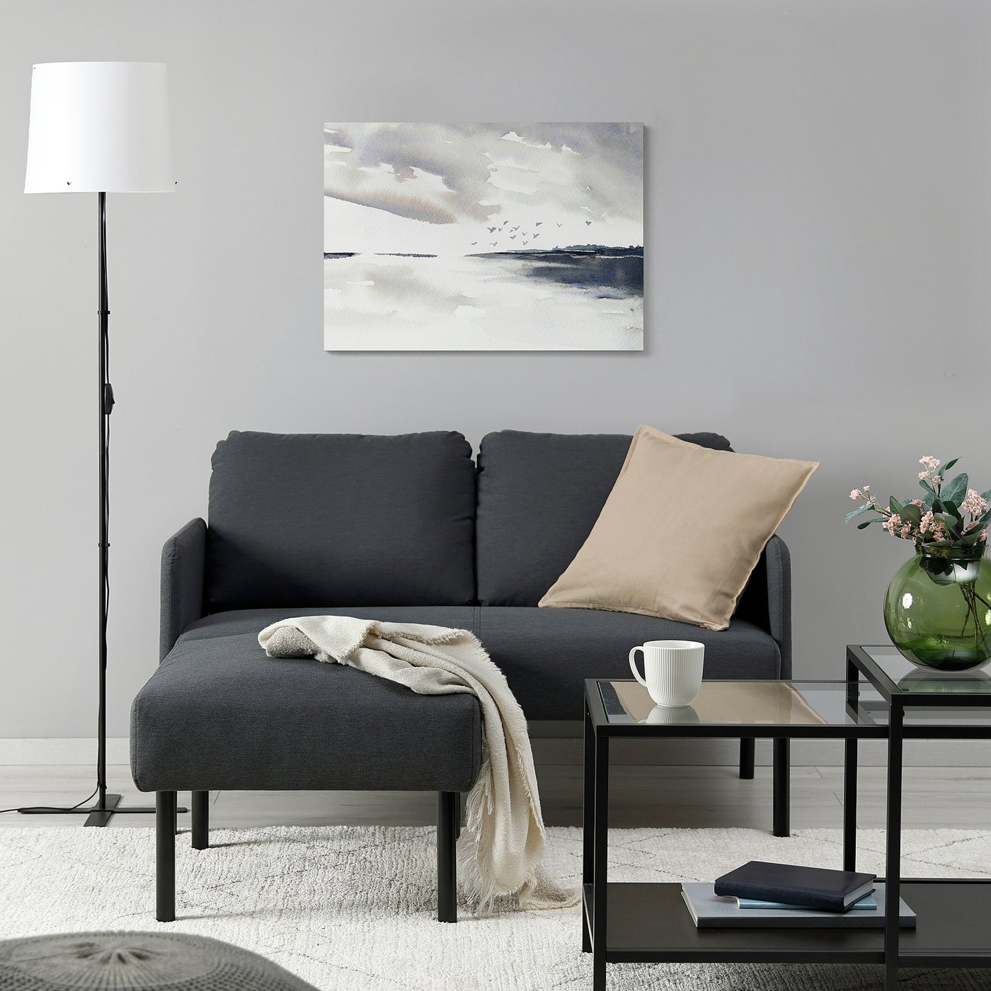 IKEA GLOSTAD 2人掛けソファ ダークグレー GLOSTAD 2-seat sofa with chaise longue, Knisa dark grey - IKEA