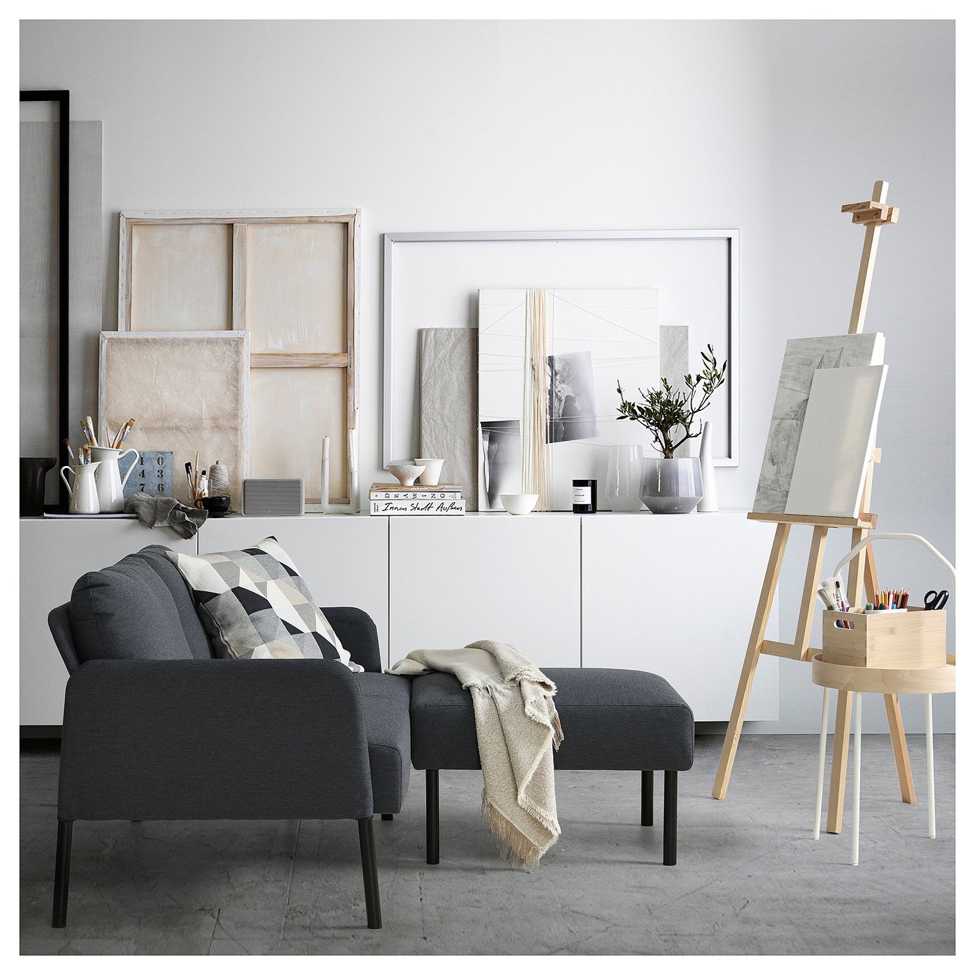 GLOSTAD 2-seat sofa with chaise longue, Knisa dark grey - IKEA