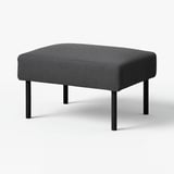 Grey GLOSTAD footstool with dark legs, square shape, upholstered in polyester fabric.