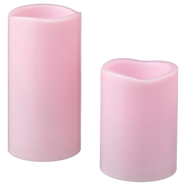 GODAFTON LED block candle in/out, set of 2, battery-operated pink