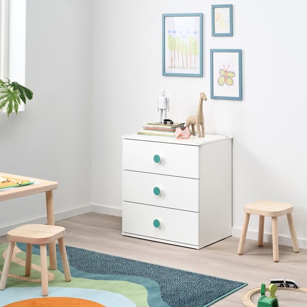 GODISHUS Chest of 3 drawers, white, 60x64 cm