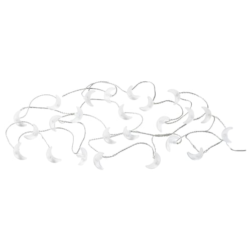 GOKVÄLLÅ white crescent moon lights, battery-operated, ideal for indoor/outdoor use, with automatic timer for 6 hours of warm glow.