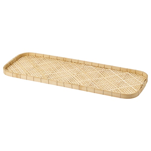 GRÅMÖRT bamboo tray, natural. Rectangular with raised edges, woven bamboo, natural finish.