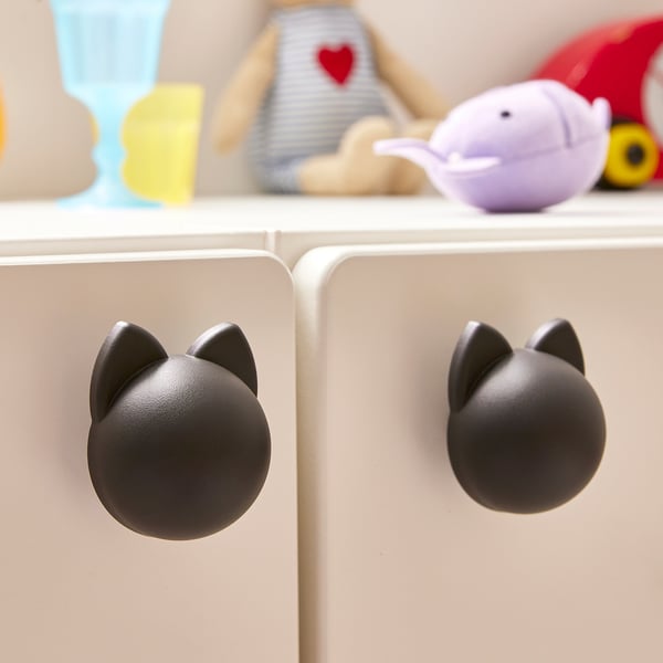 GREJSIMOJS Knob, anthracite/cat, 38 mm