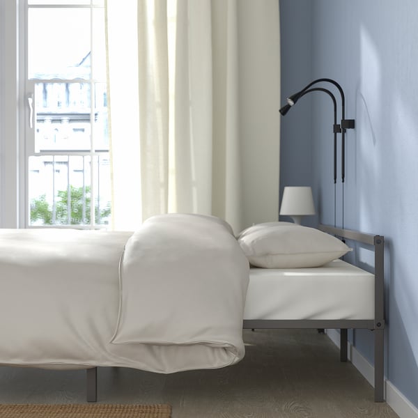 GRIMSBU Bed frame, grey/Luröy, 150x200 cm