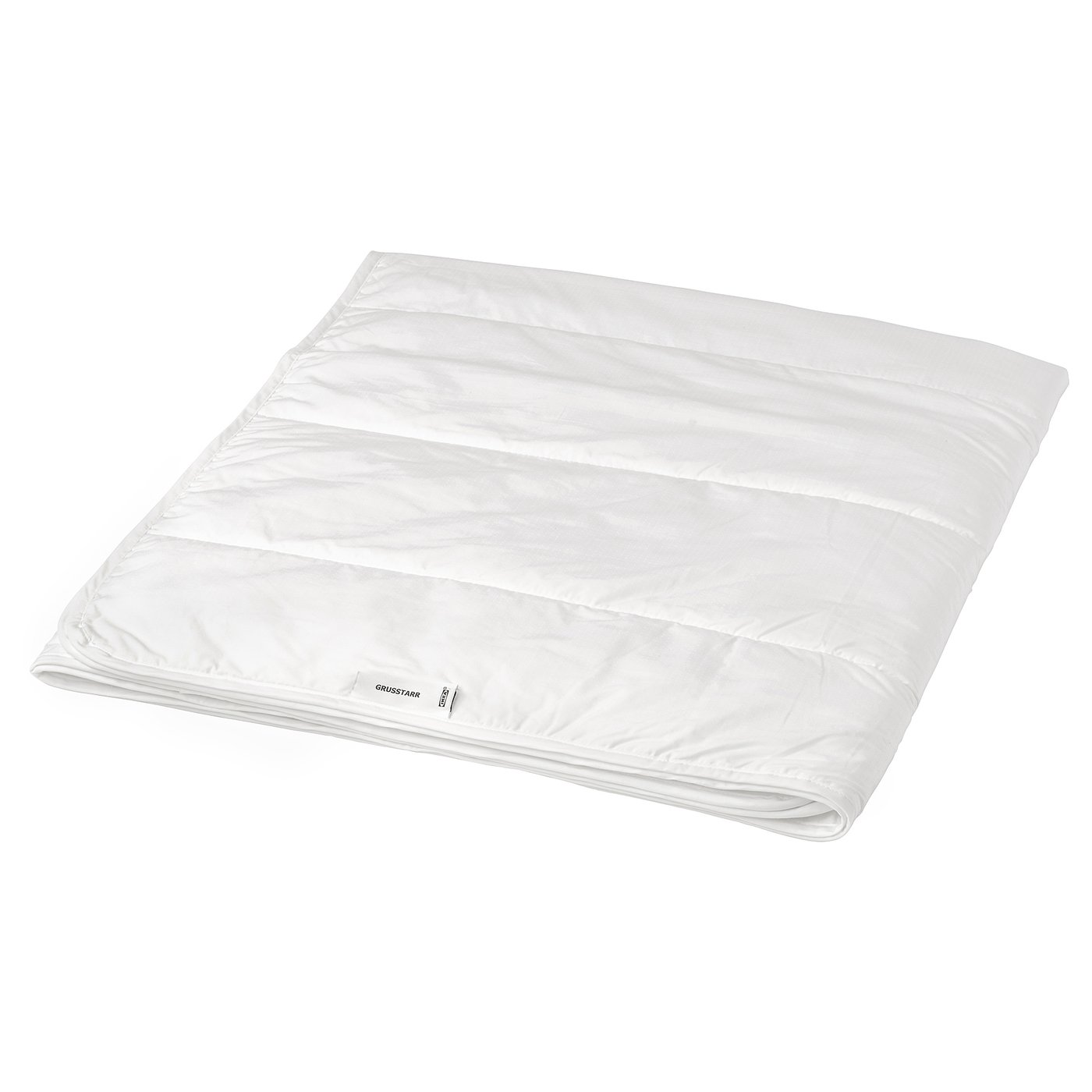 Displays a white grusstar duvet for bedding, featuring a printed dot fabric and a rectangular shape.